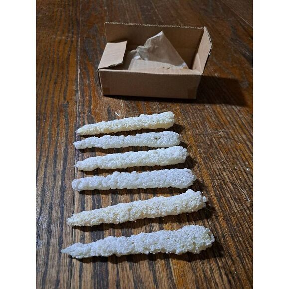 Set 6 Off White Cream Ivory Icicle Christmas Holiday Tree Ornaments - Picture 1 of 4